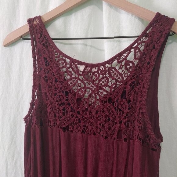 Cape Juby romper womens Size Small sleeveless romper embroidered lace wine short - Picture 6 of 9